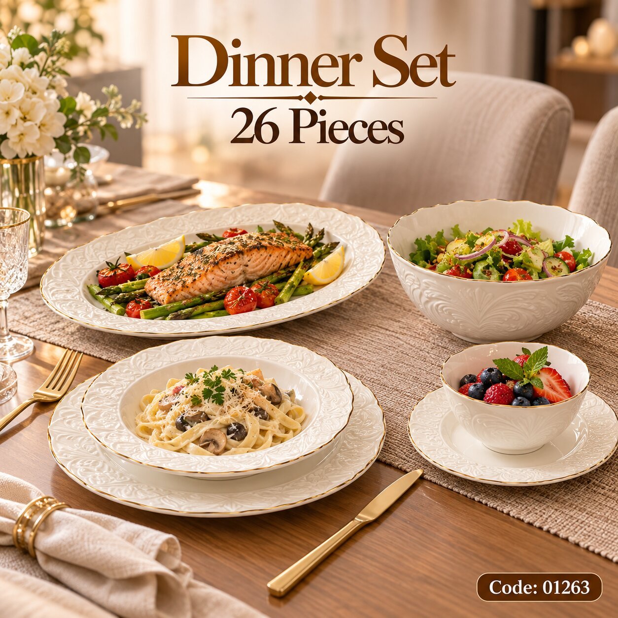 Embossed Floral Ceramic Dinner