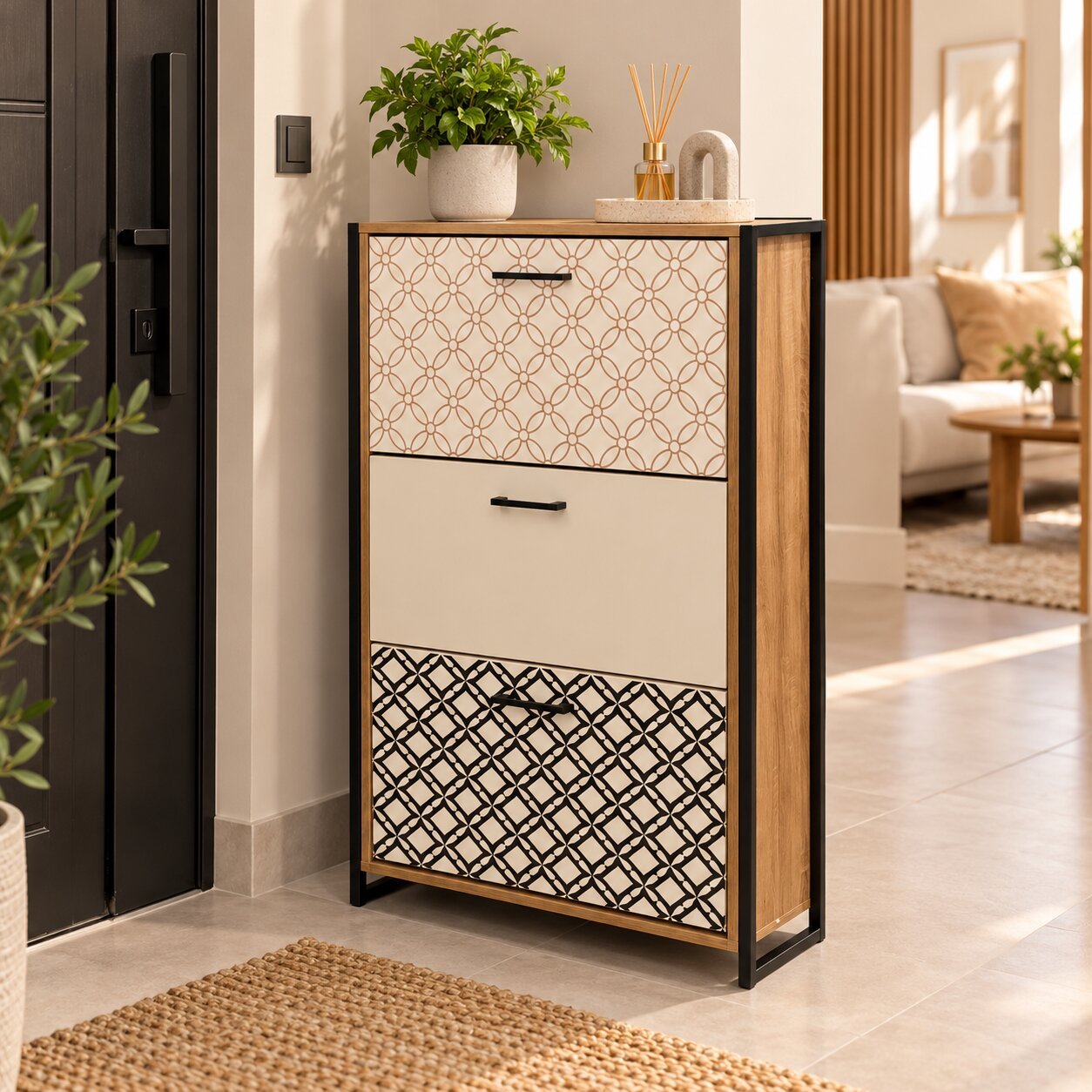 3-LAYER SHOE STORAGE CABINET WITH TILT-OUT DOORS