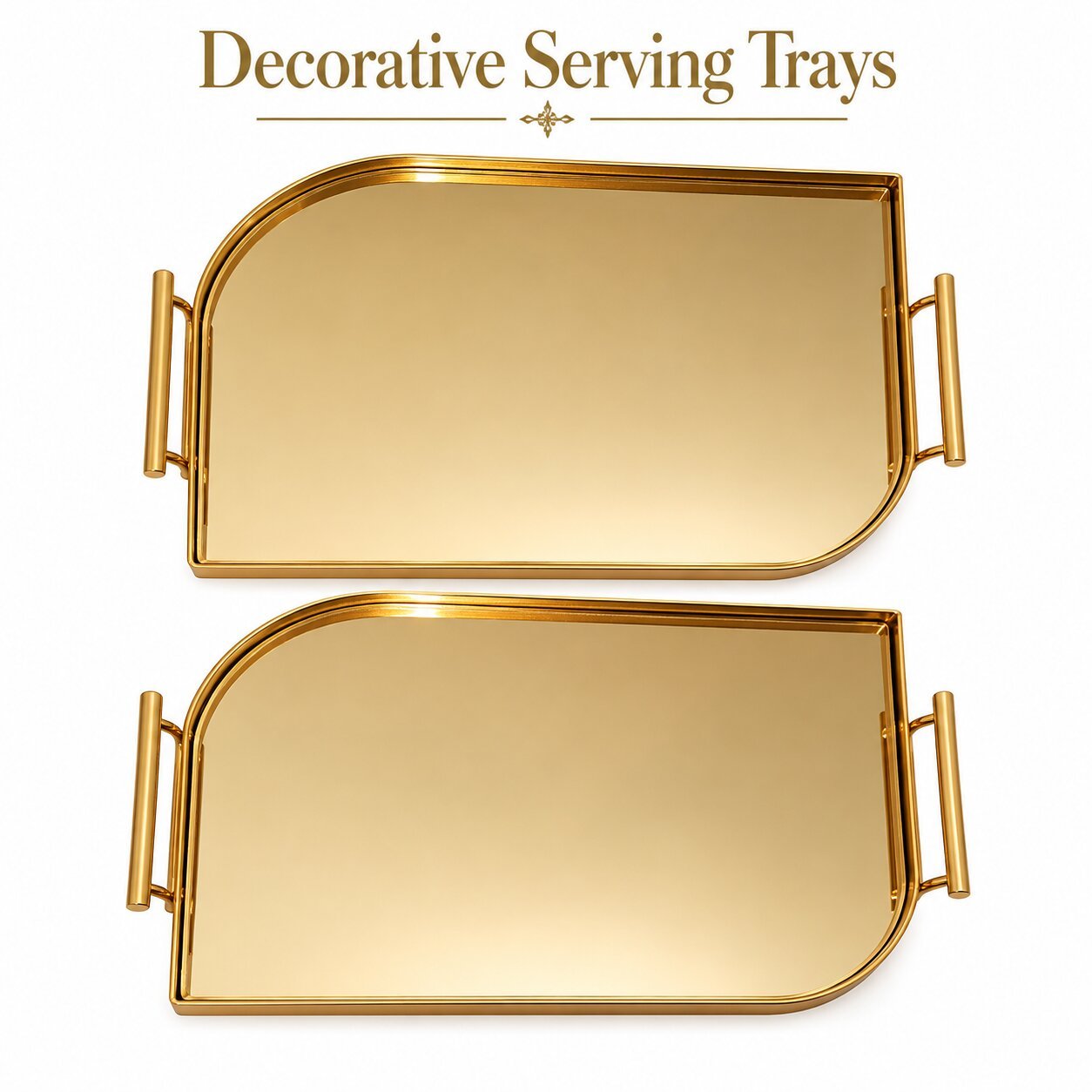 BROWN-GOLD DECORATIVE MIRRORED TRAYS SET OF 2 - Image 4