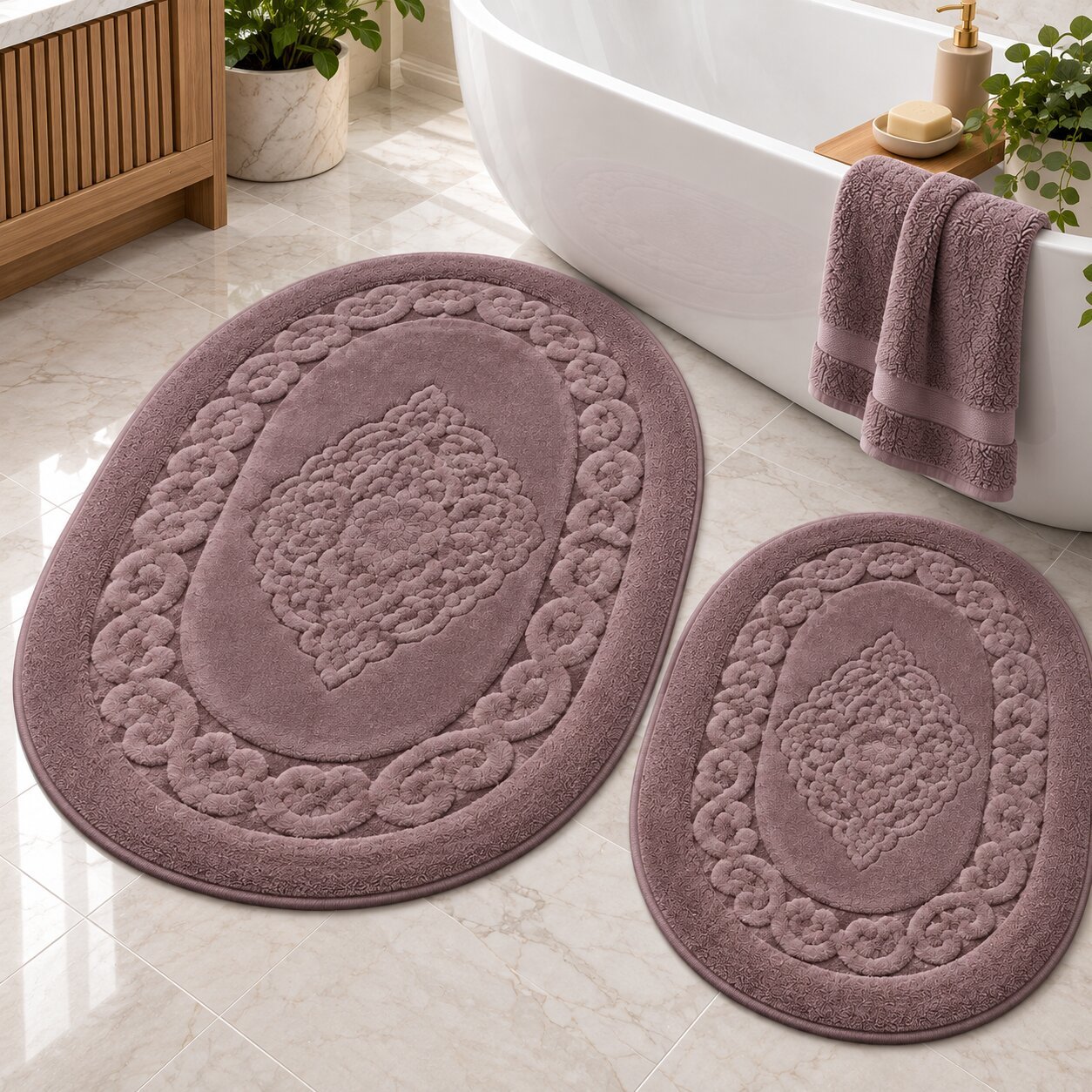 OVAL COTTON BATHMAT NON-SLIP - DARK PURPLE - Image 2