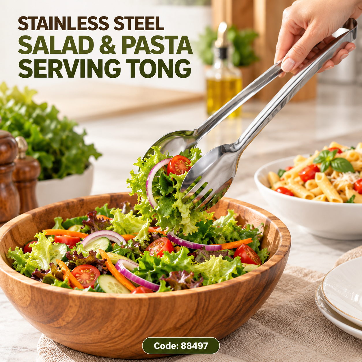 STAINLESS STEEL SALAD & PASTA SERVING TONG 24 CM
