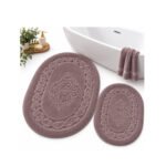 OVAL COTTON BATHMAT NON-SLIP - DARK PURPLE