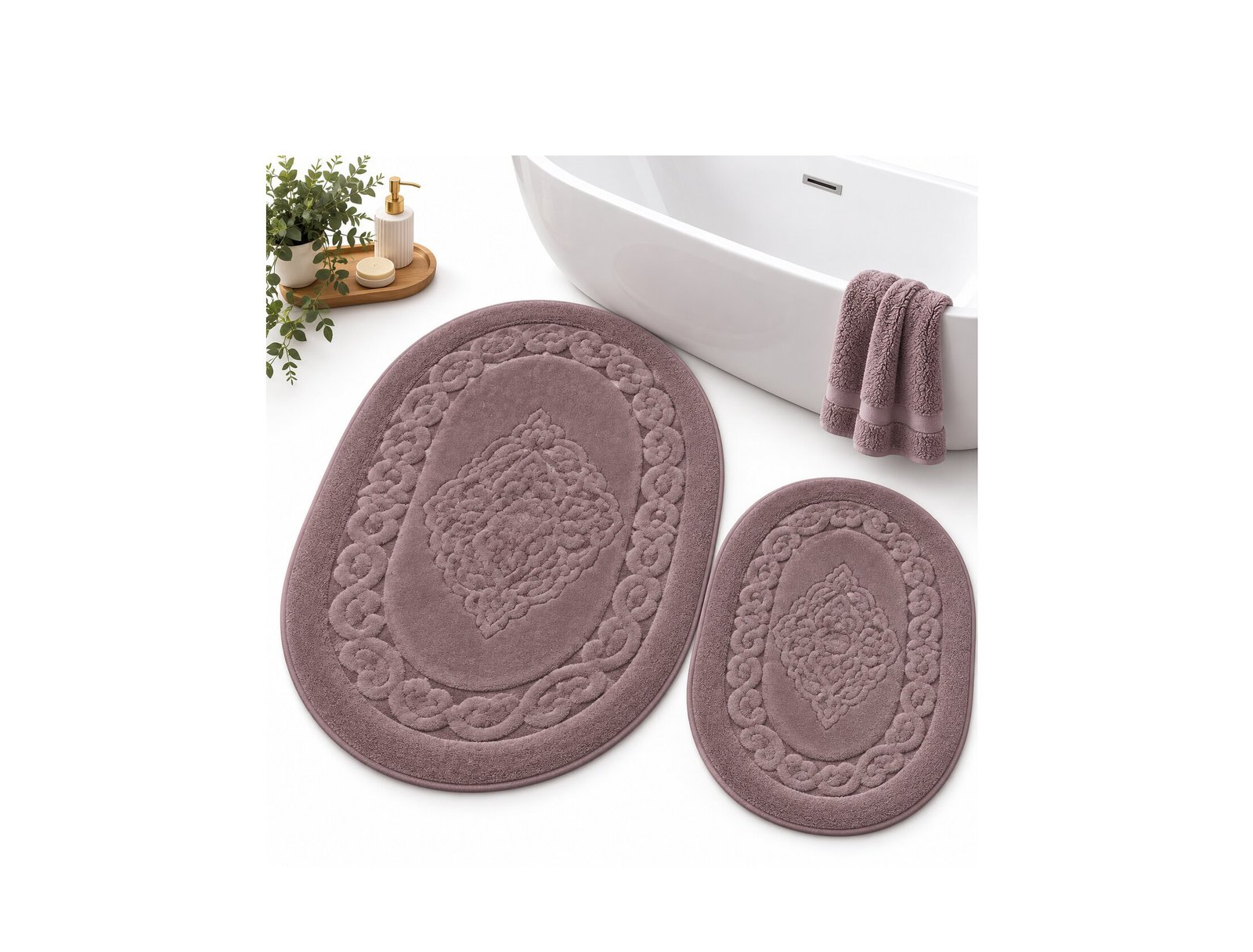 OVAL COTTON BATHMAT NON-SLIP - DARK PURPLE