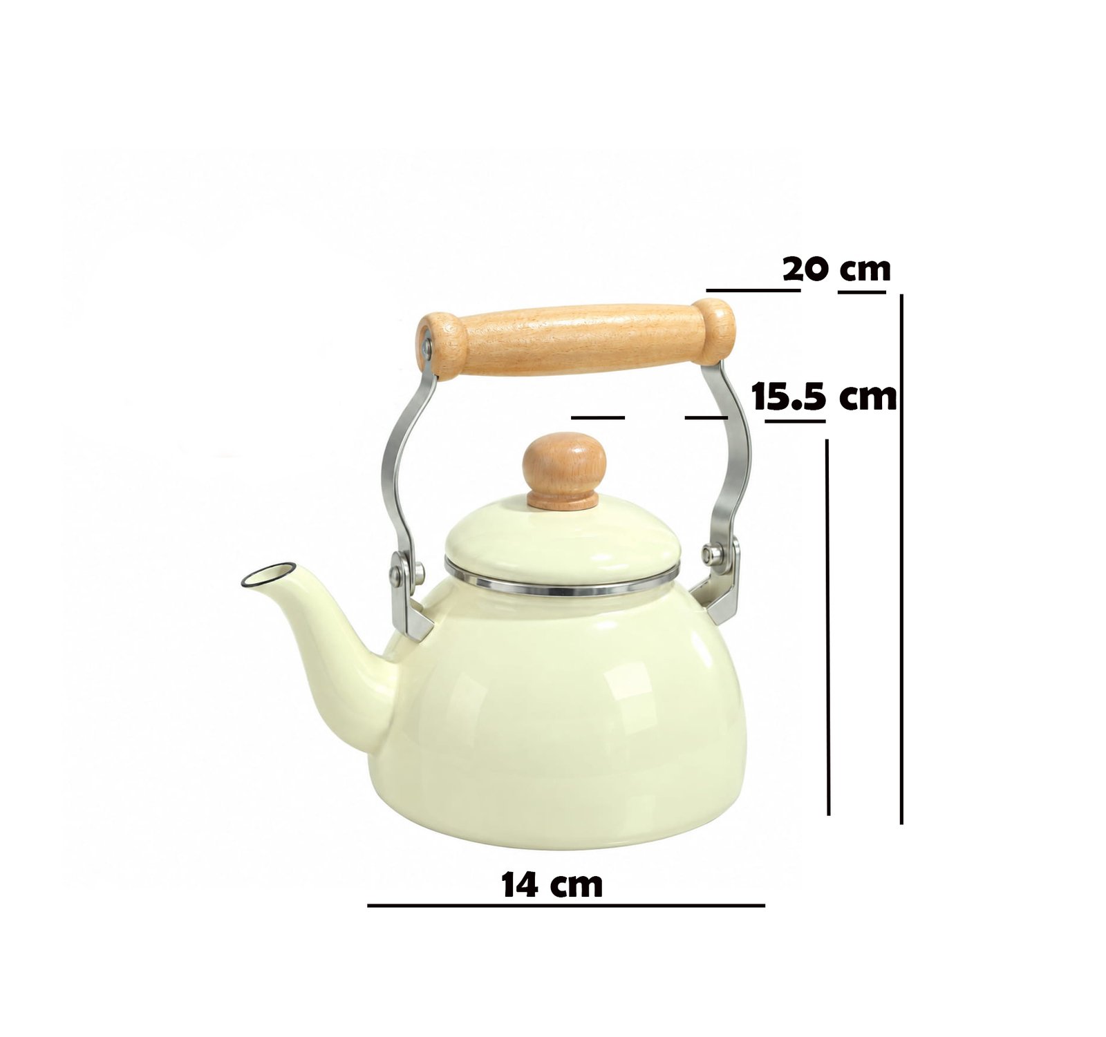 BEIGE CREAM ENAMEL TEA KETTLE 1.2 L - WOODEN HANDLE