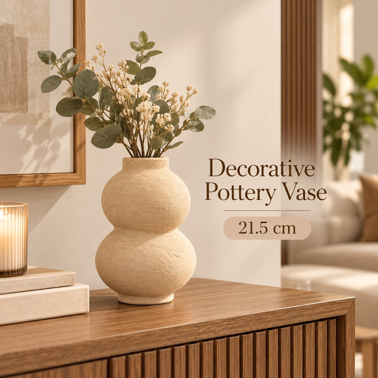 DECORATIVE TEXTURED DOUBLE BUBBLE POTTERY VASE 21.5 CM