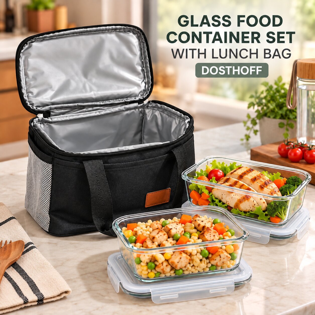 LUNCH BAG & 2 GLASS FOOD CONTAINERS SET DOSTHOFF - Image 3