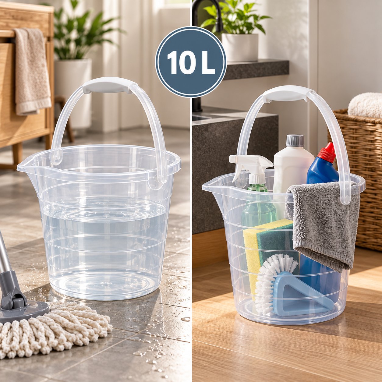 TRANSPARENT PLASTIC STEPPED CLEANING BUCKET 10L