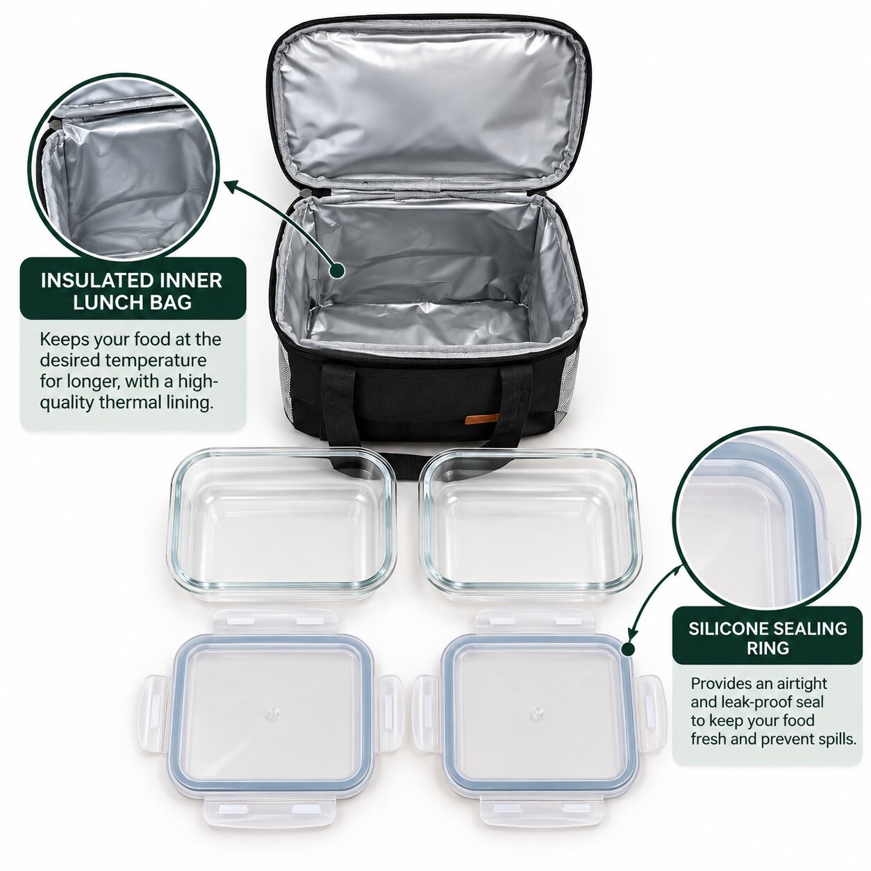 LUNCH BAG & 2 GLASS FOOD CONTAINERS SET DOSTHOFF - Image 4