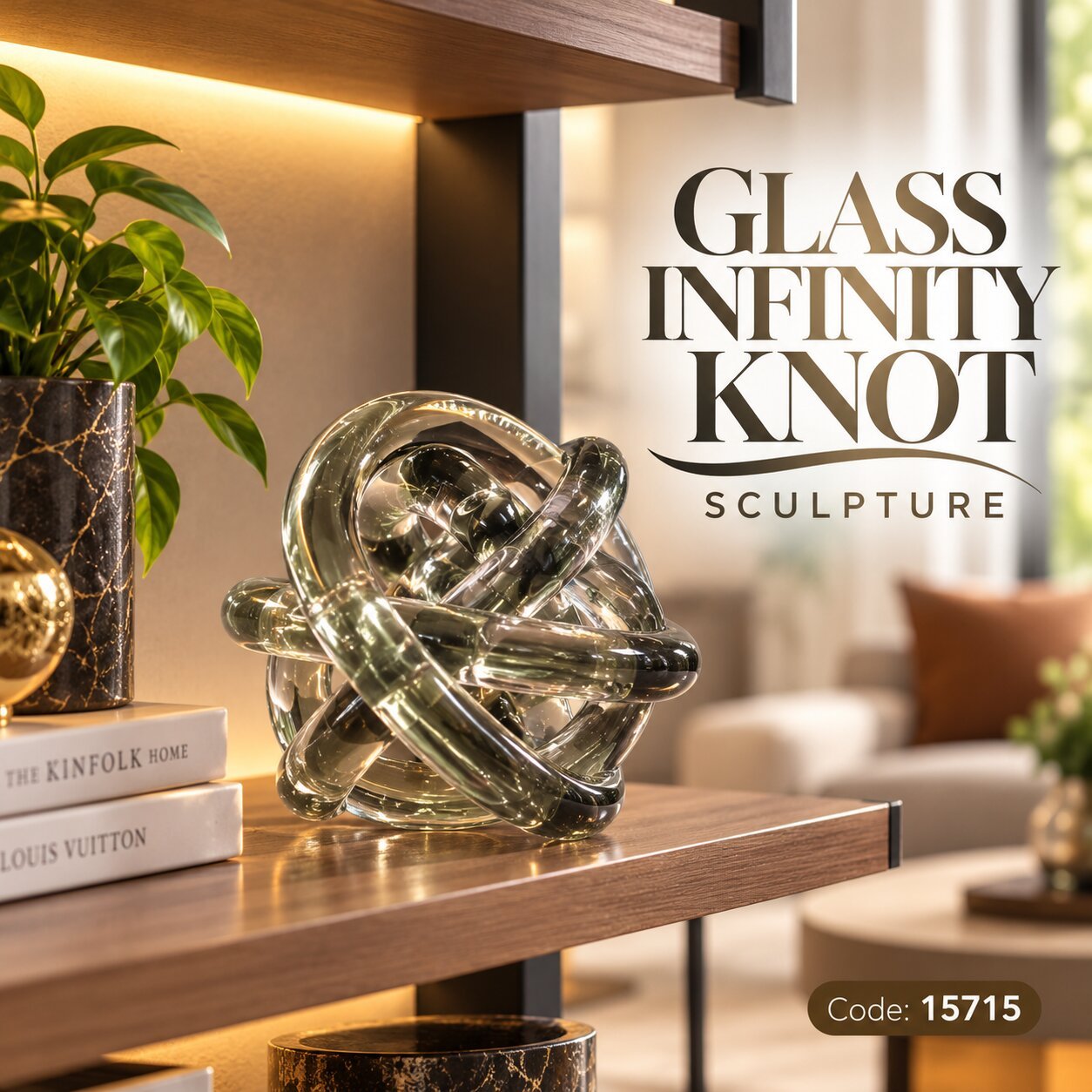 SMALL DECORATIVE GLASS INFINITY KNOT SCULPTURE - Image 2