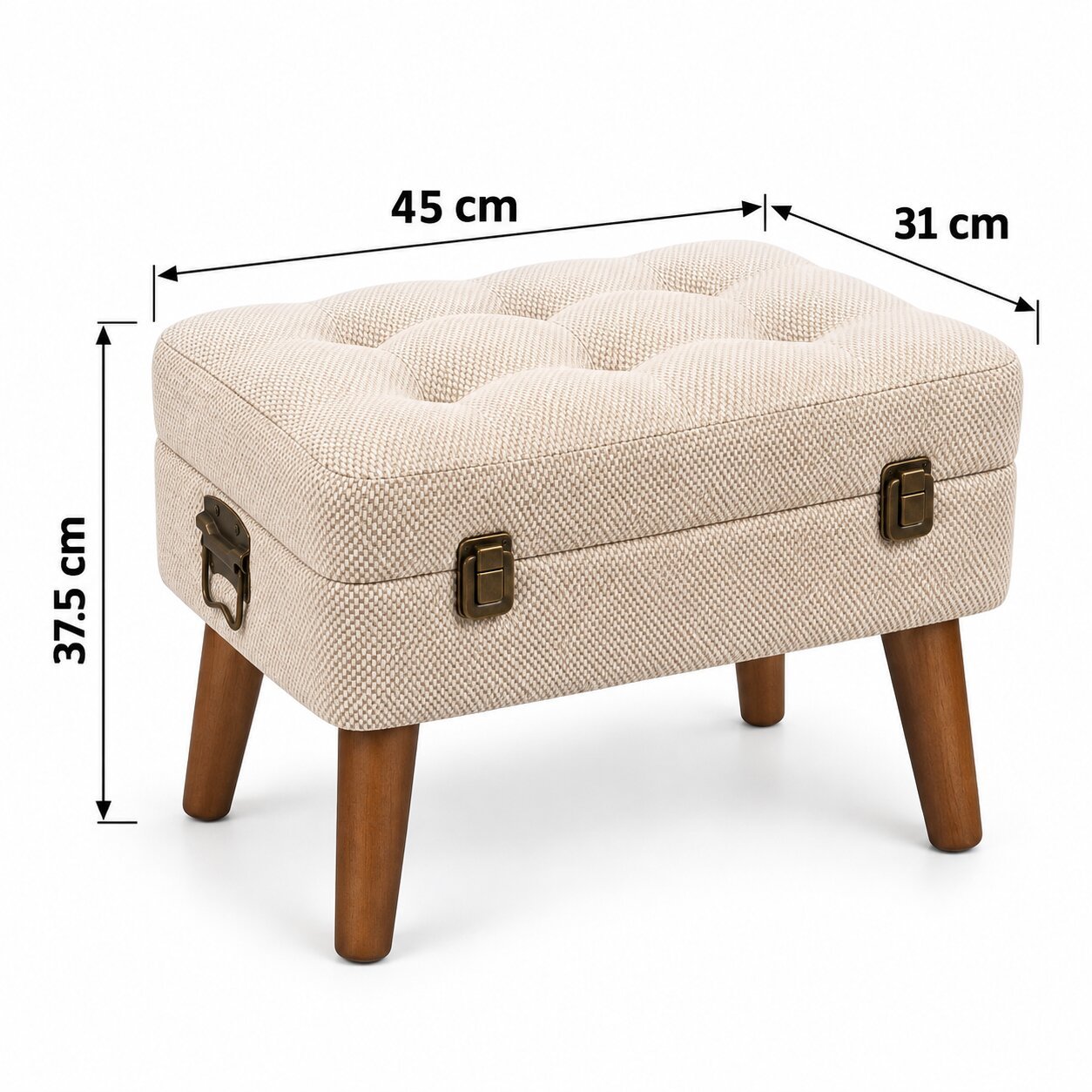 BEIGE TUFTED FABRIC STORAGE OTTOMAN STOOL 45 CM - Image 3
