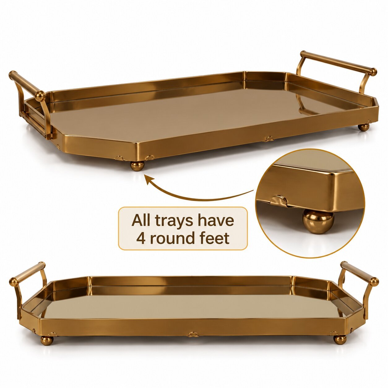 BROWN-GOLD DECORATIVE MIRRORED TRAYS SET OF 2 - Image 5