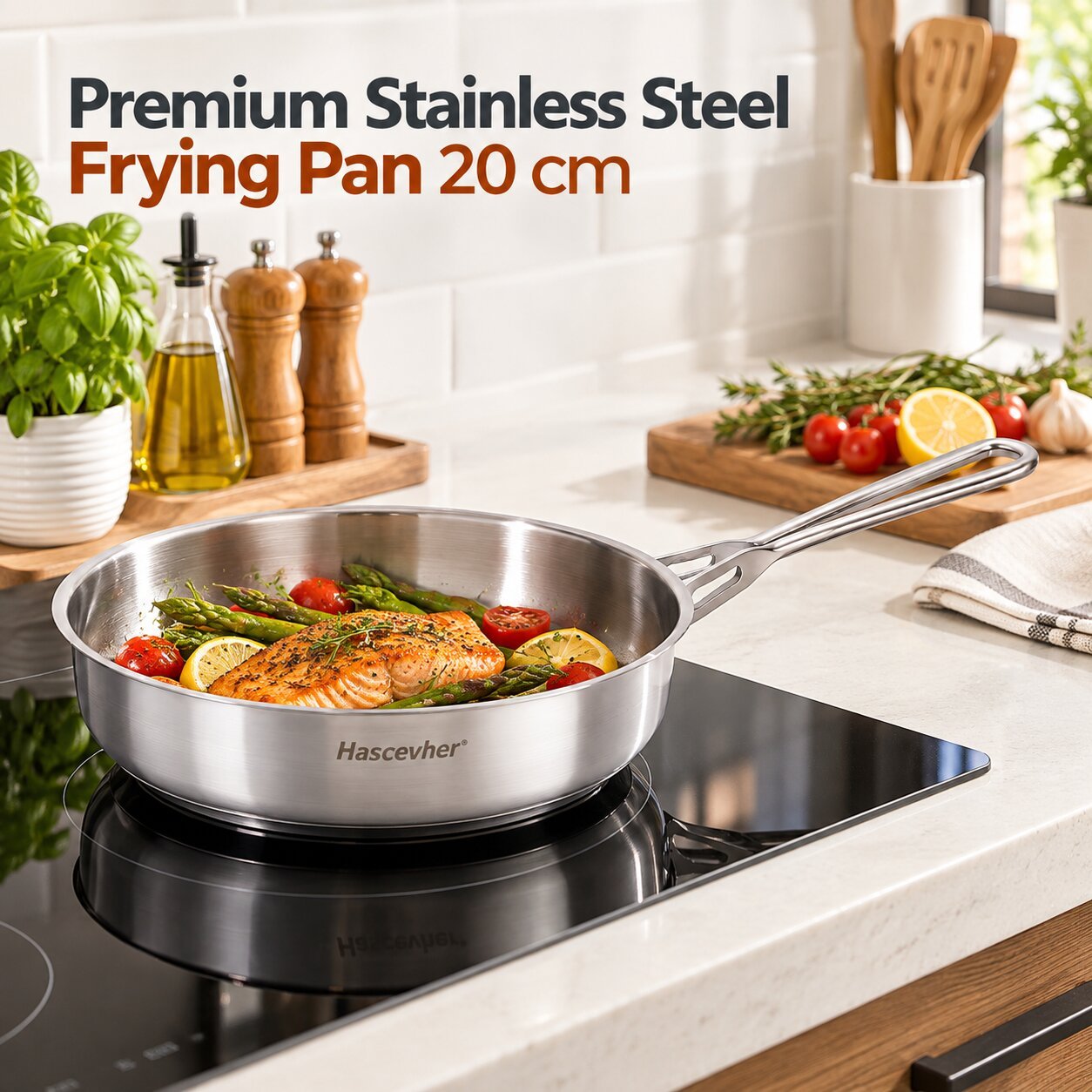 PREMIUM STAINLESS STEEL FRYING PAN 20 CM SILVER