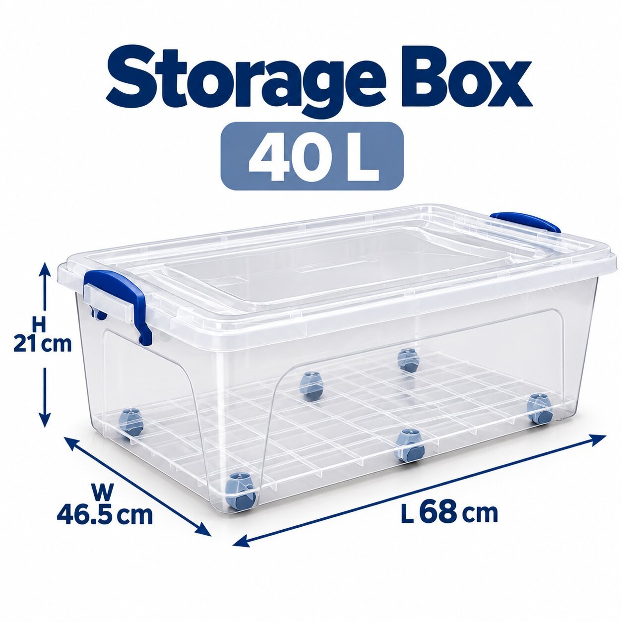 LOW-PROFILE STORAGE BOX 40 L WITH 6 WHEELS