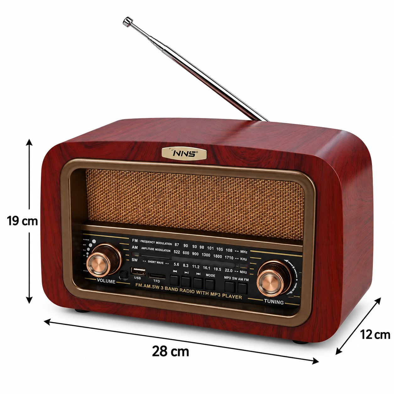 RETRO 3-BAND RADIO BLUETOOTH & USB - RECHARGEABLE