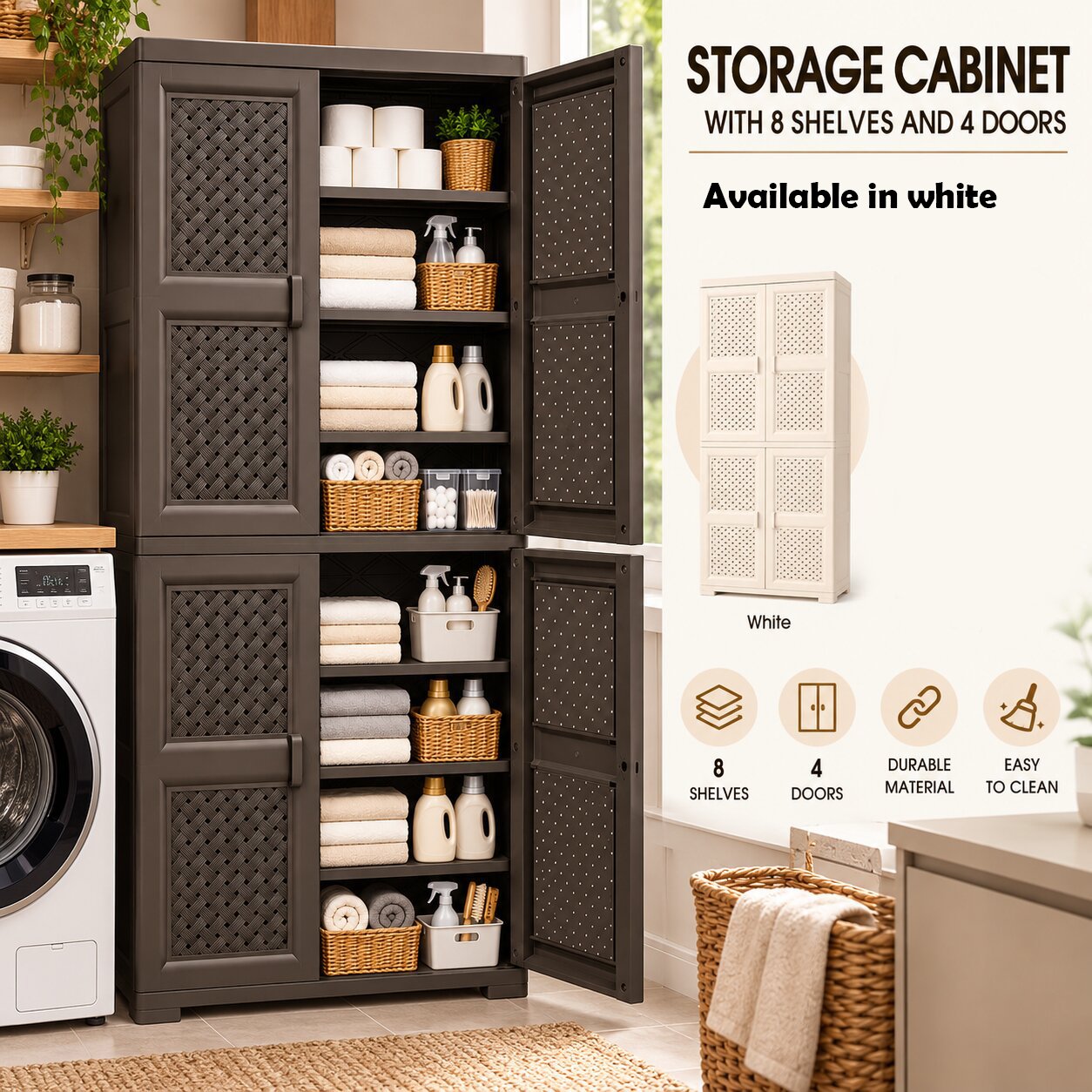 STORAGE CABINET WITH 8 SHELVES AND 4 DOORS - Image 2