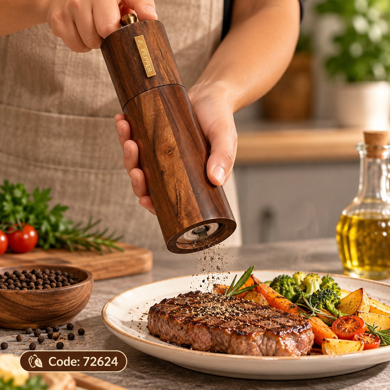 WOODEN MANUAL PEPPER GRINDER WITH ELEGANT DESIGN 20.5 CM