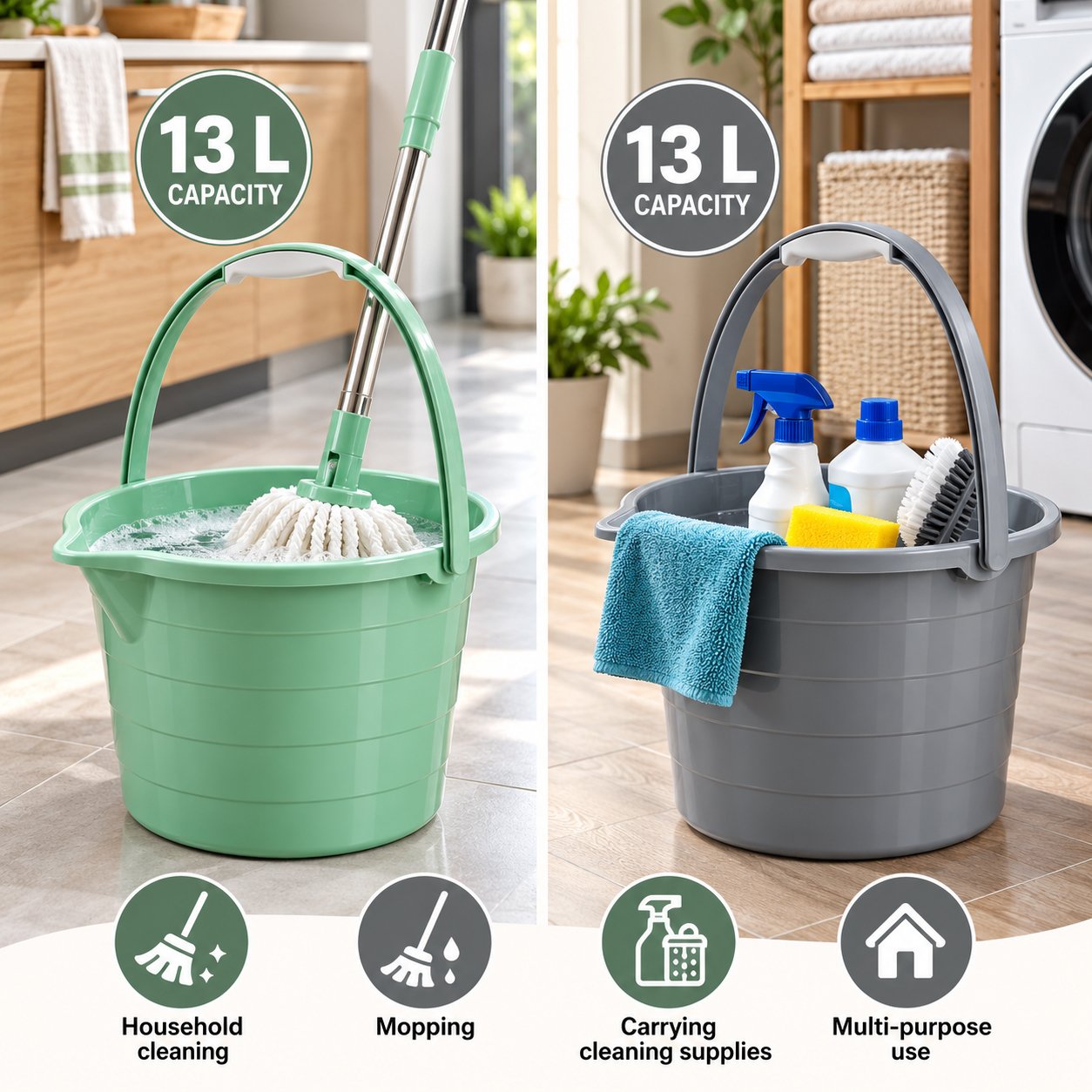 PLASTIC STEPPED CLEANING BUCKET 13L COLORFUL