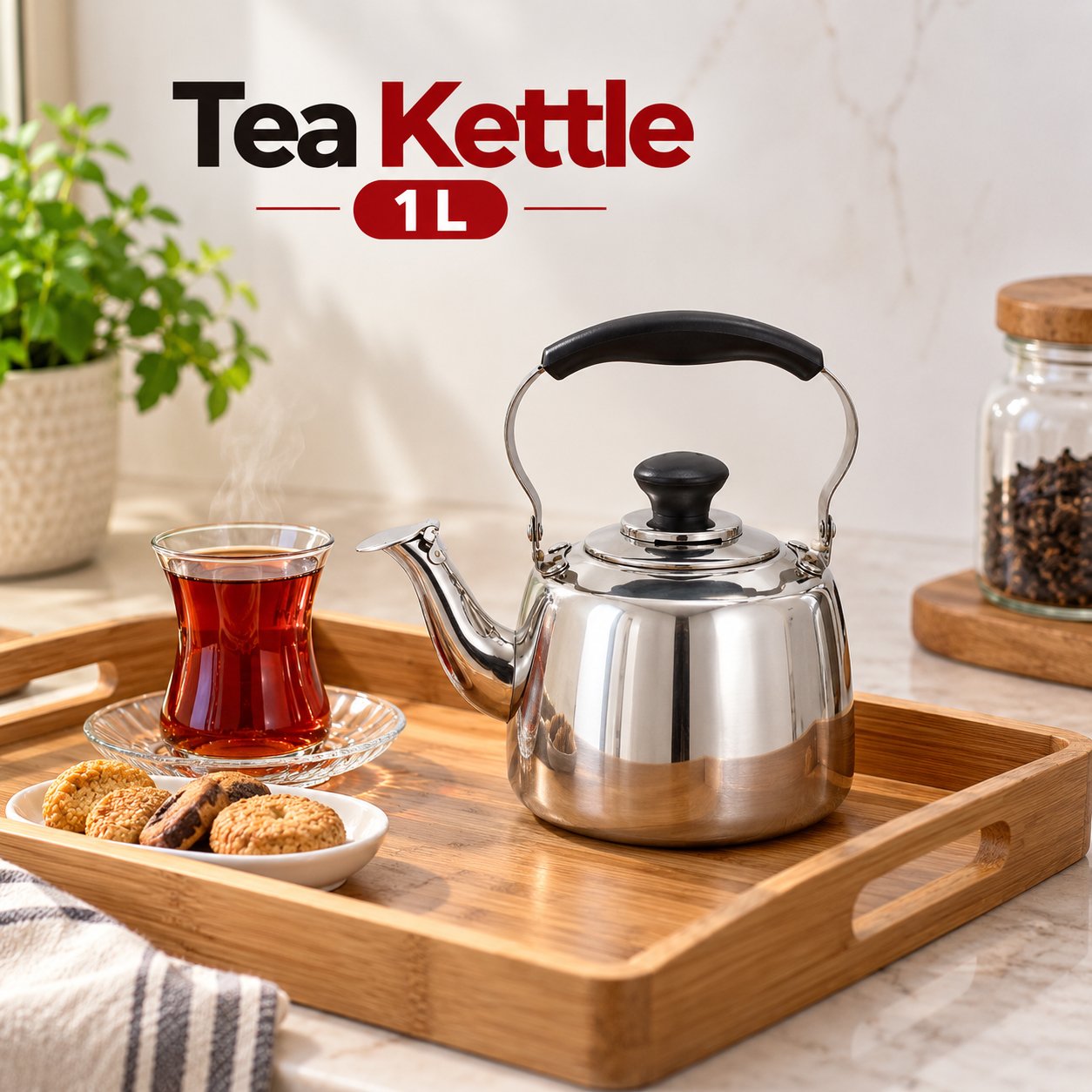 WHISTLING TEA KETTLE 1 L SILVER STAINLESS STEEL