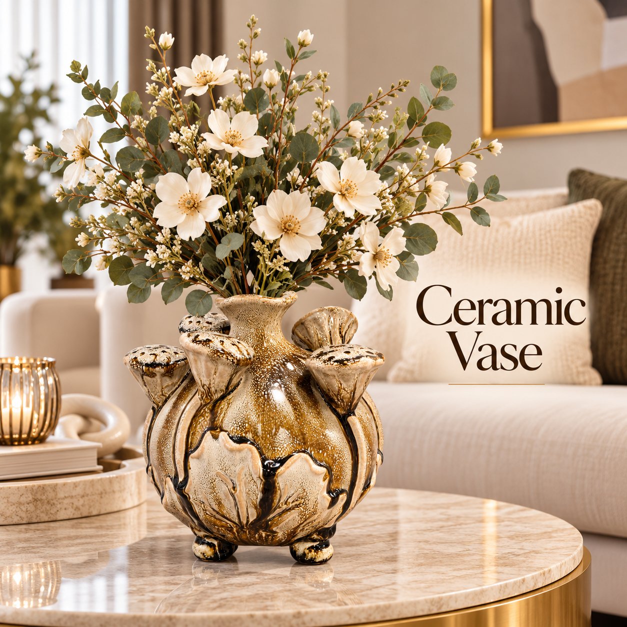 DECORATIVE FLORAL DESIGN CERAMIC VASE 18.5 CM