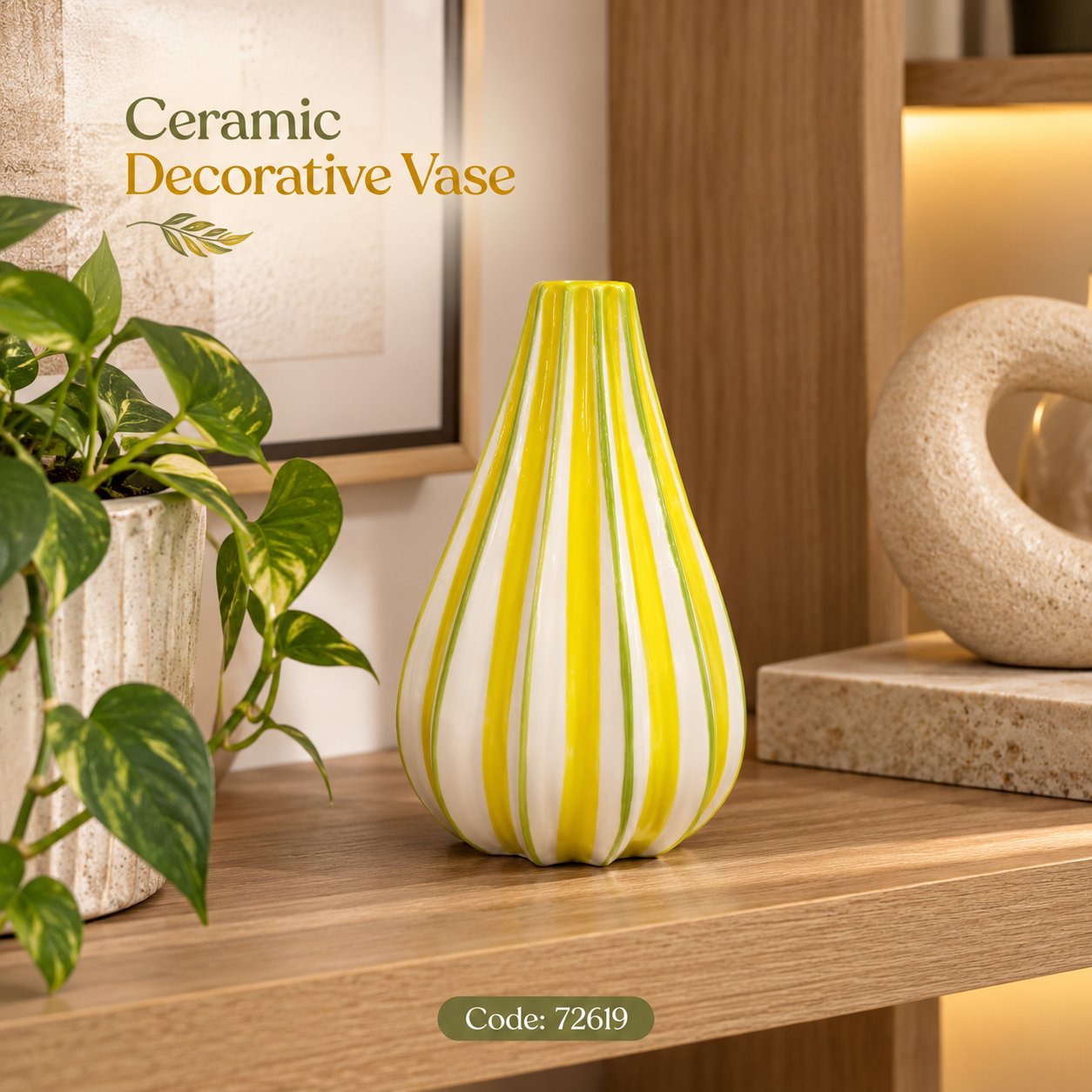 COLOURFUL STRIPED CERAMIC DECORATIVE VASE 16 CM - Image 4