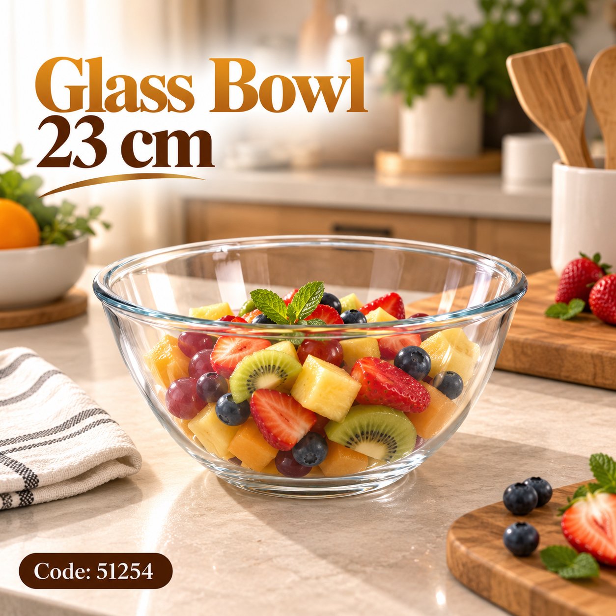 CLEAR GLASS MIXING AND SERVING BOWL 23 CM ROUND