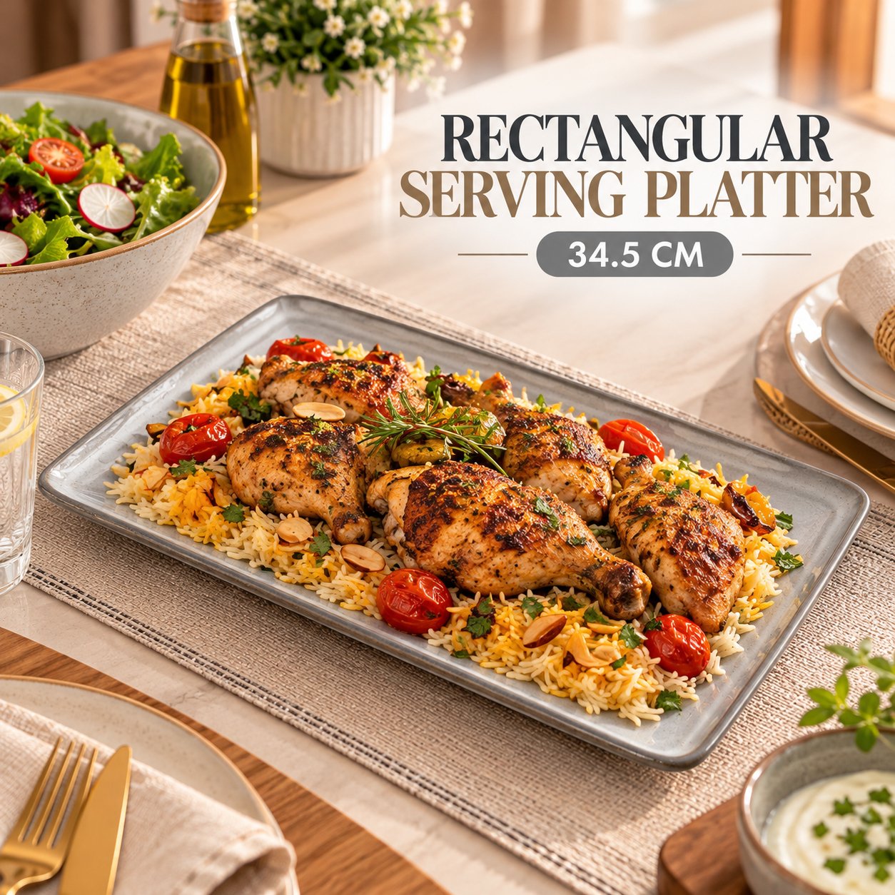 RECTANGULAR CERAMIC SERVING PLATTER 34.5CM DOSTHOFF