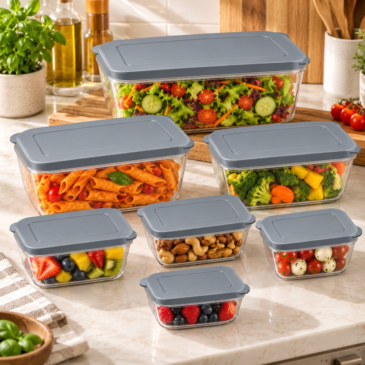 7 PCS RECTANGULAR PLASTIC FOOD CONTAINER SET - Image 1