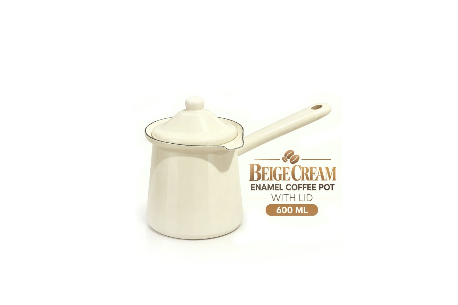 ENAMEL COFFEE POT WITH LID 600 ML - BEIGE CREAM