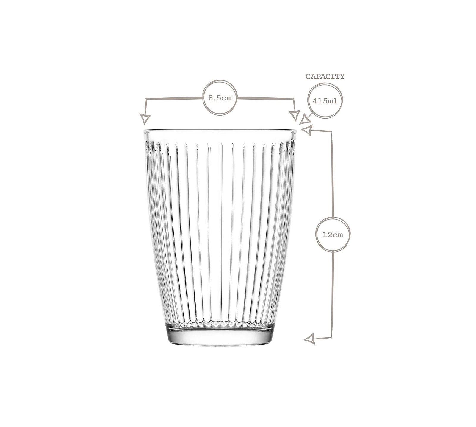 HESTIA RIBBED GLASS CUPS SET OF 6 PCS – 415 ML