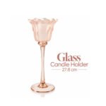 DECORATIVE PINK GLASS FLORAL CANDLE HOLDER 20 CM