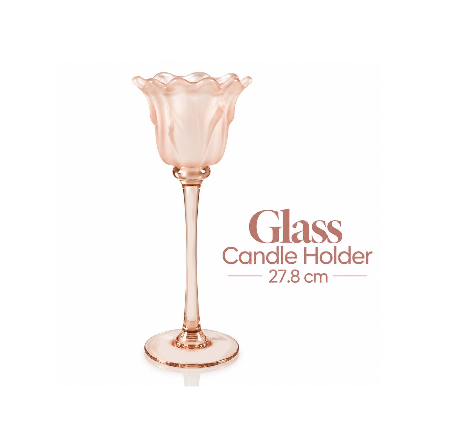 DECORATIVE PINK GLASS FLORAL CANDLE HOLDER 20 CM