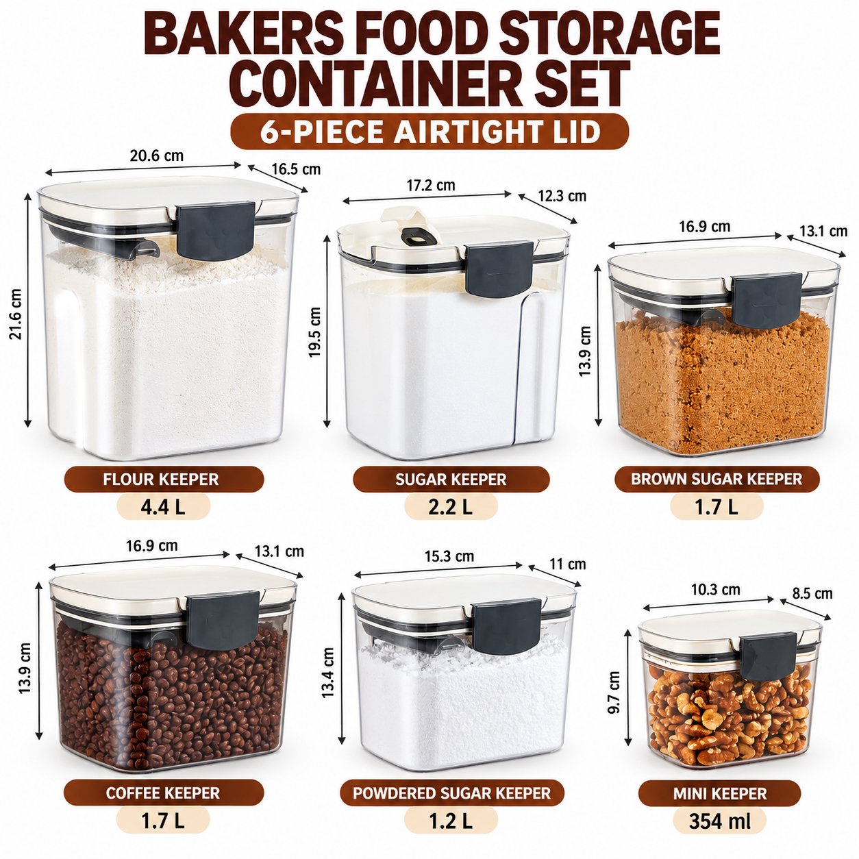 BAKERS FOOD STORAGE CONTAINER SET 6-PIECE AIRTIGHT