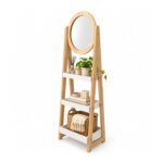 3-TIER WOOD STAND WITH OVAL MIRROR 132 CM