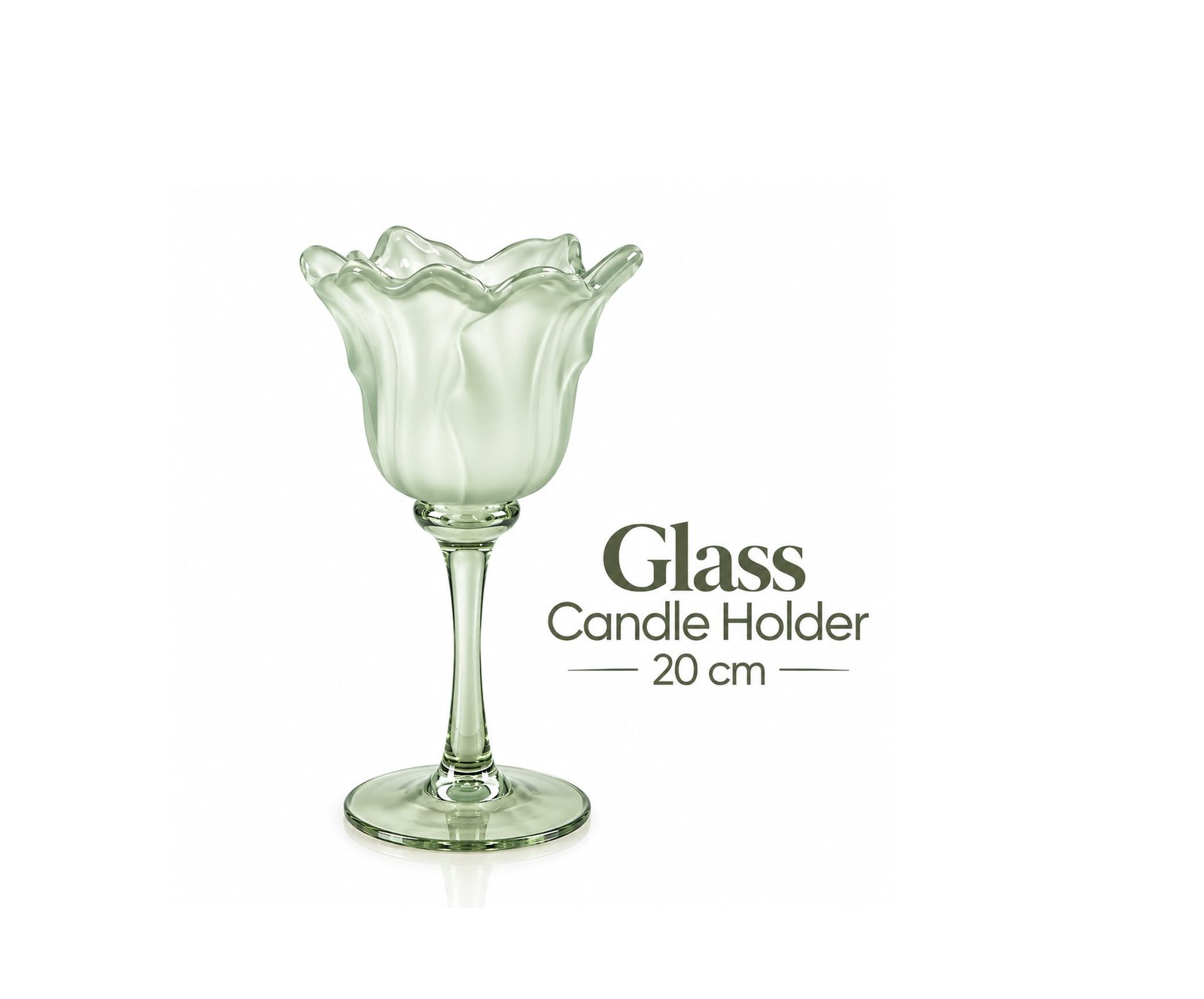 DECORATIVE GREEN GLASS FLORAL CANDLE HOLDER 20 CM