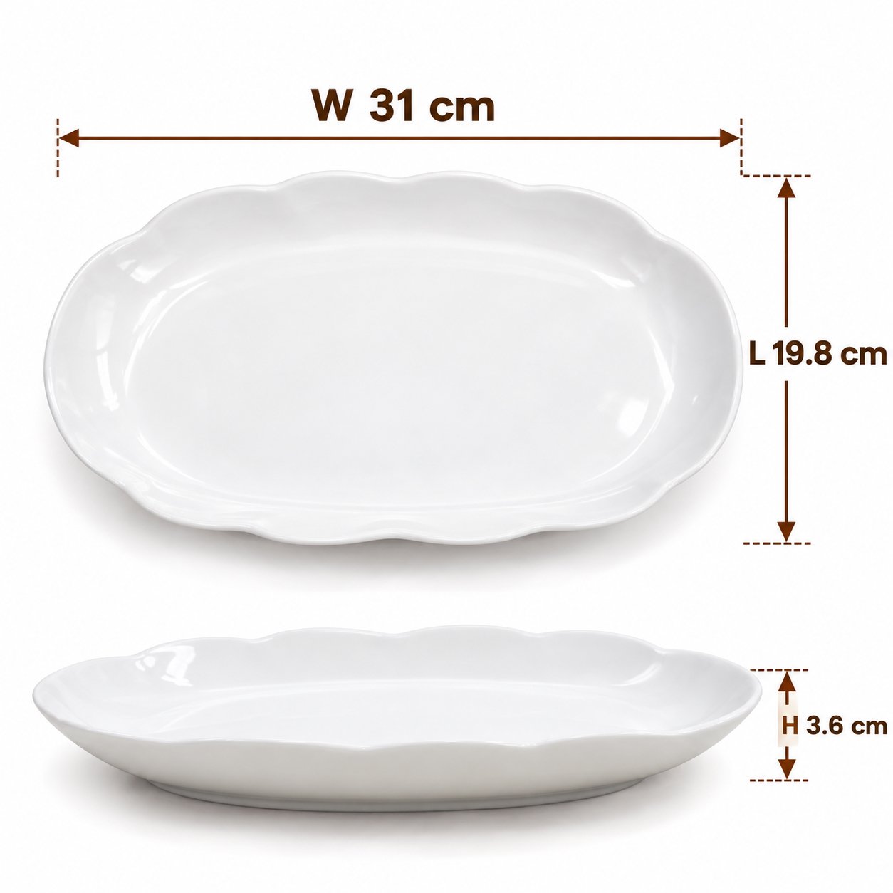 WHITE OVAL SERVING PLATE 31CM – SCALLOPED DESIGN