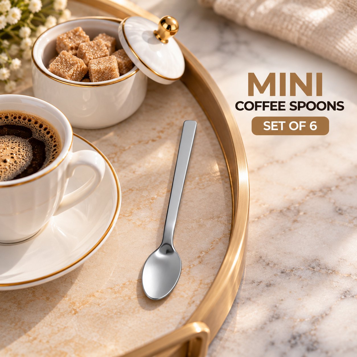 MINI STAINLESS STEEL COFFEE SPOONS 10.5CM SET OF 6