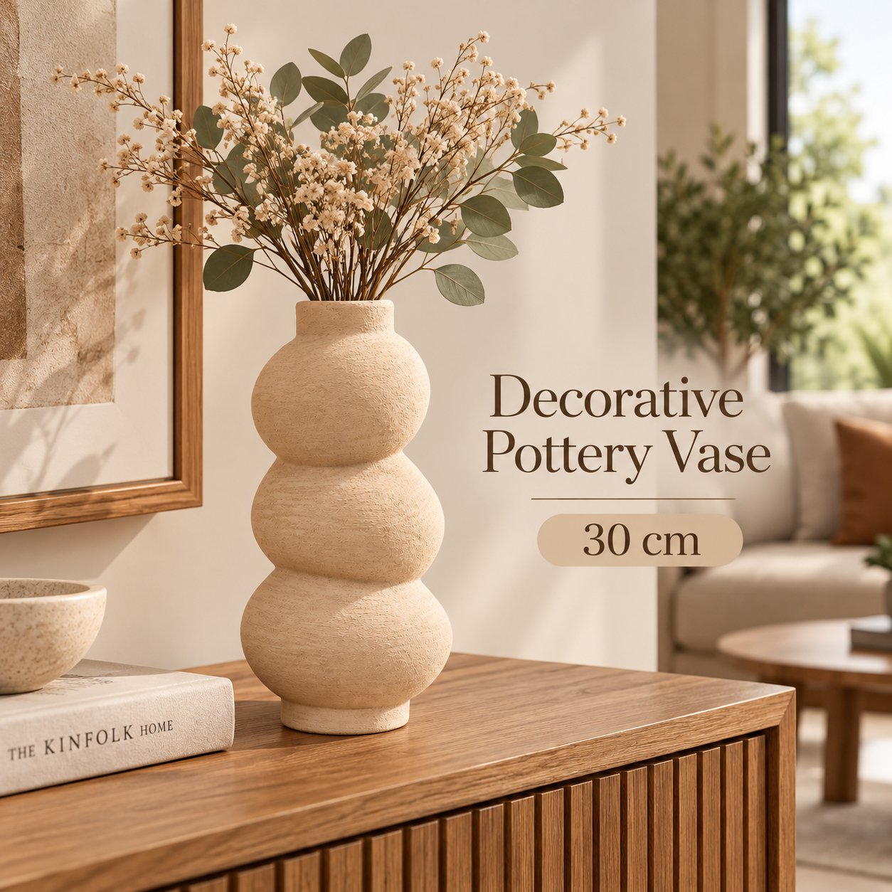 DECORATIVE TEXTURED TRIPLE BUBBLE POTTERY VASE 30 CM