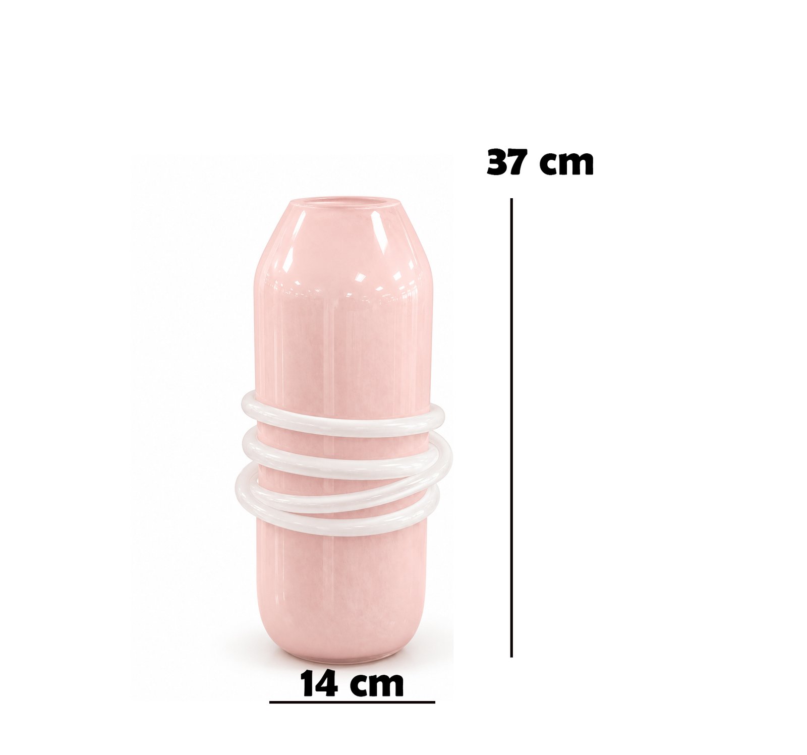 LIGHT PINK GLASS VASE WITH SPIRAL ROPE 37 CM
