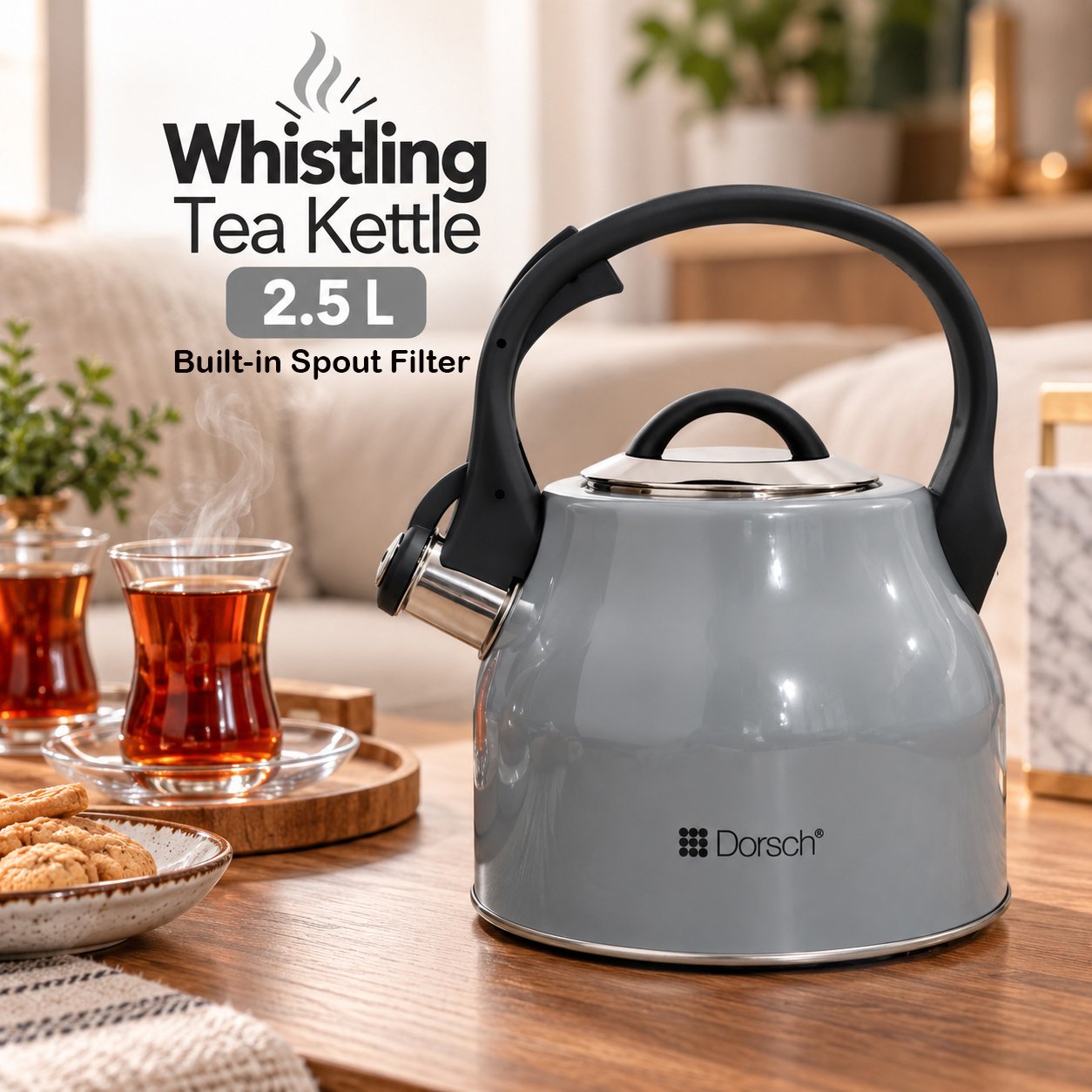 WHISTLING TEA KETTLE 2.5L - BUILT-IN FILTER DORSCH