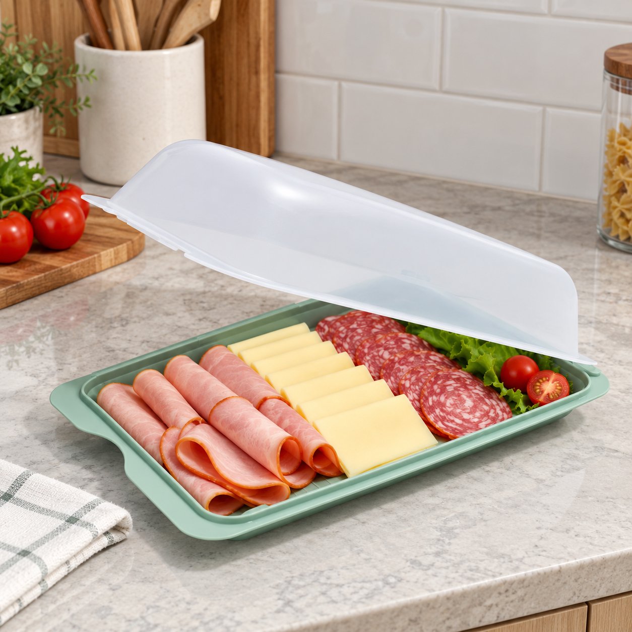 LARGE COLD CUT FOOD STORAGE CONTAINER WITH LID