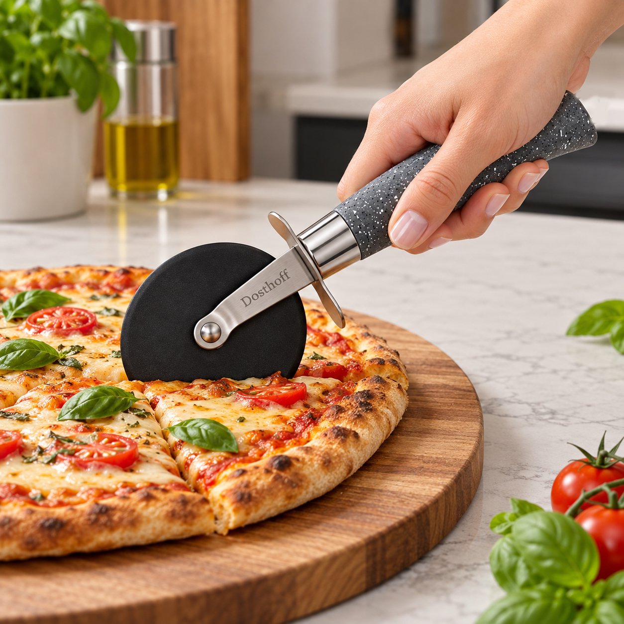 PIZZA CUTTER GREY HANDLE DOSTHOFF STAINLESS STEEL