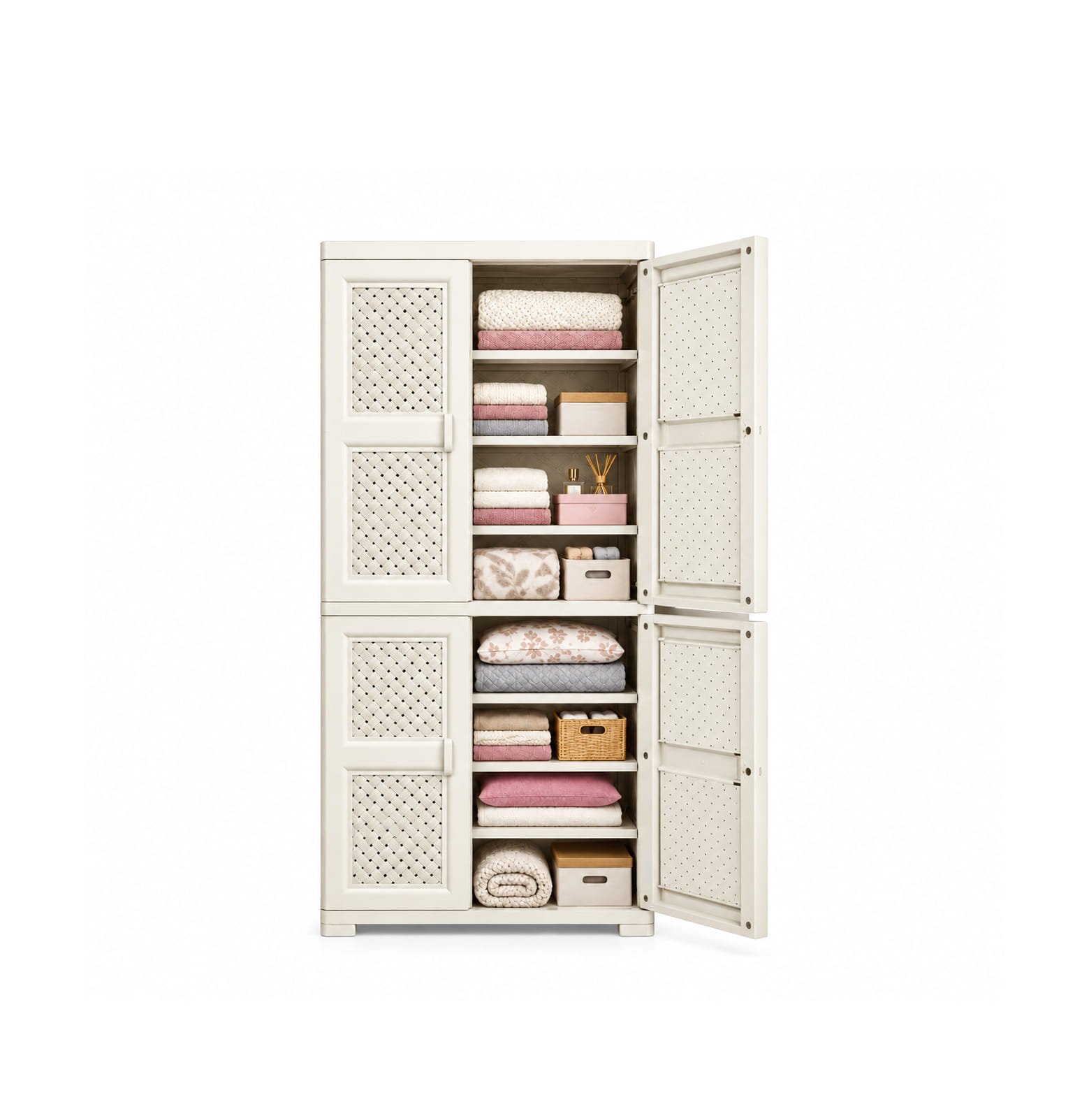 WHITE PLASTIC STORAGE CABINET WITH 8 SHELVES