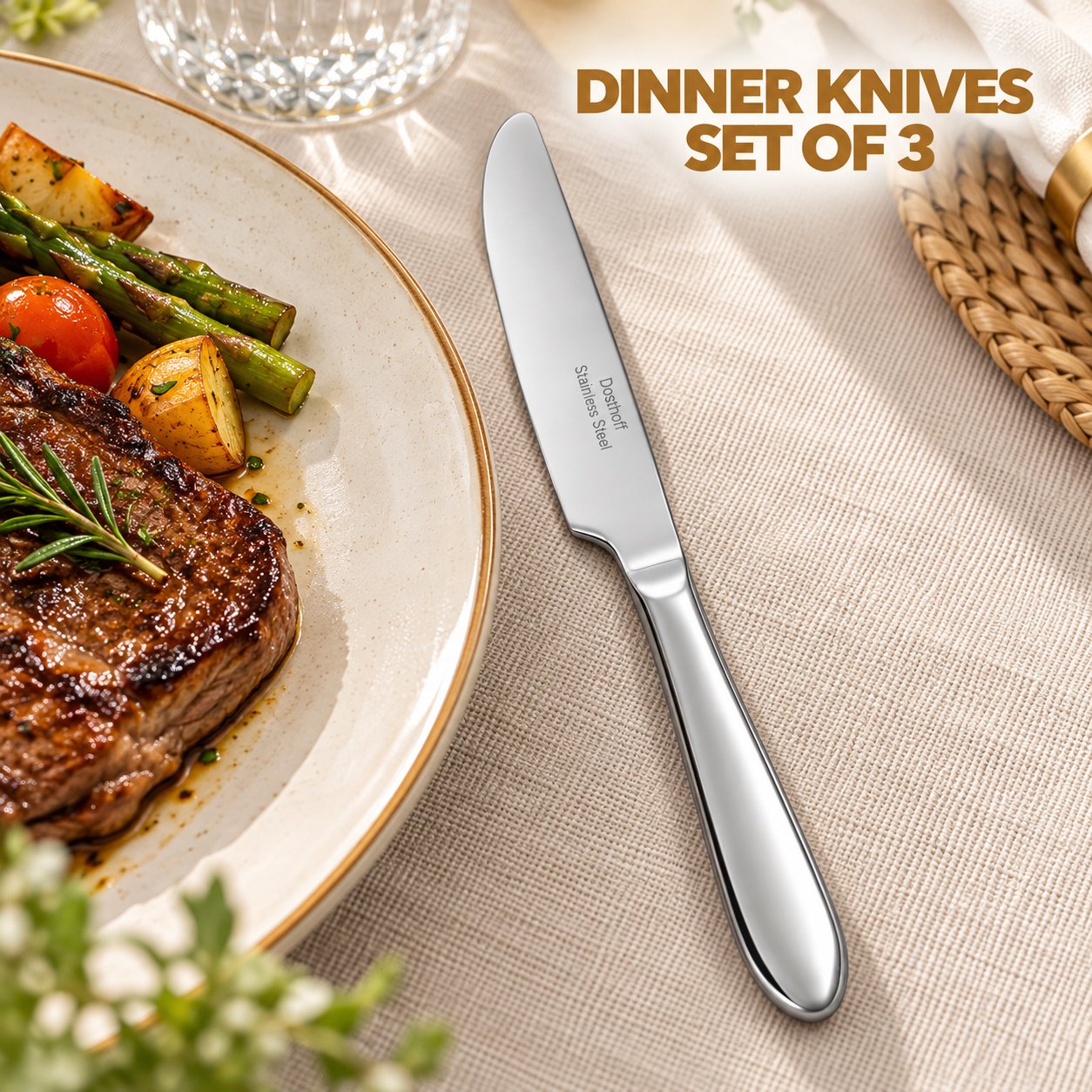 DOSTHOFF DINNER KNIVES SET OF 3 STAINLESS STEEL
