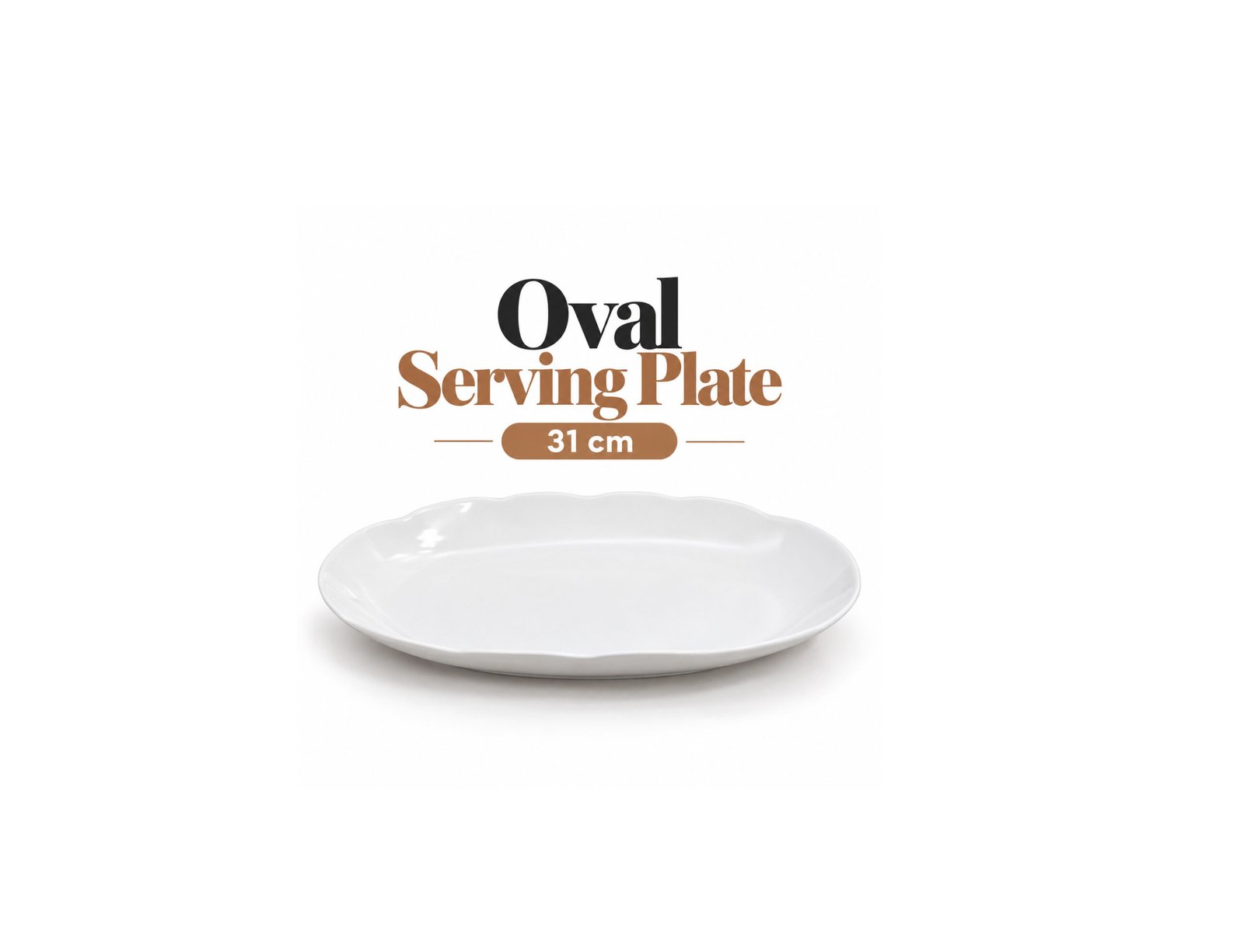 WHITE OVAL SERVING PLATE 31CM – SCALLOPED DESIGN