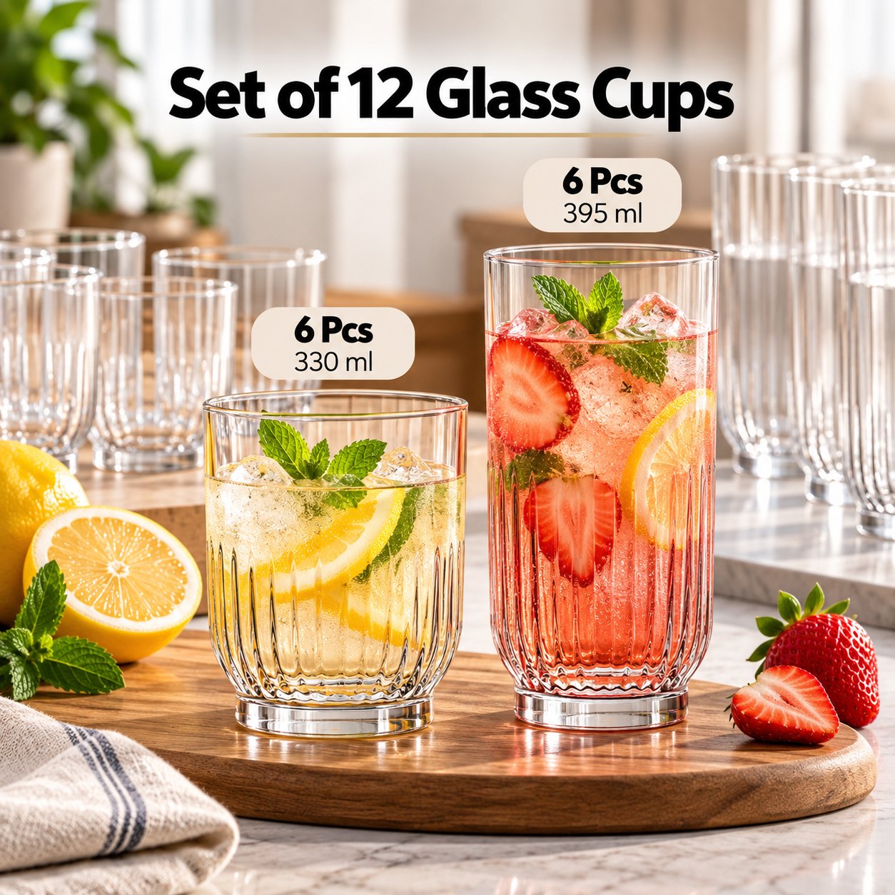 TOKYO 12-PIECE VERTICAL RIBBED GLASS CUP SET - Image 4