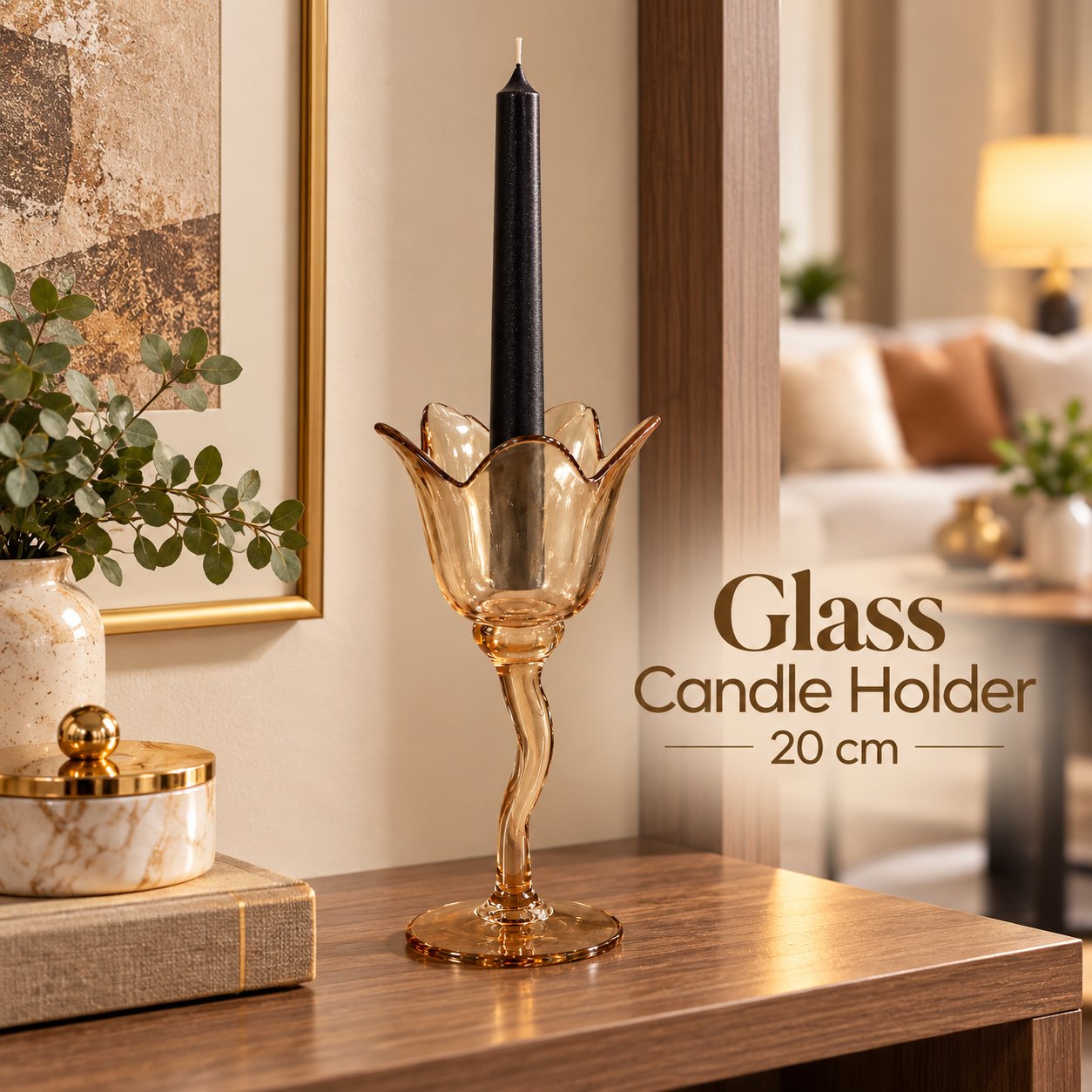 GLASS FLORAL CANDLE HOLDER 20 CM - SCALLOPED RIM