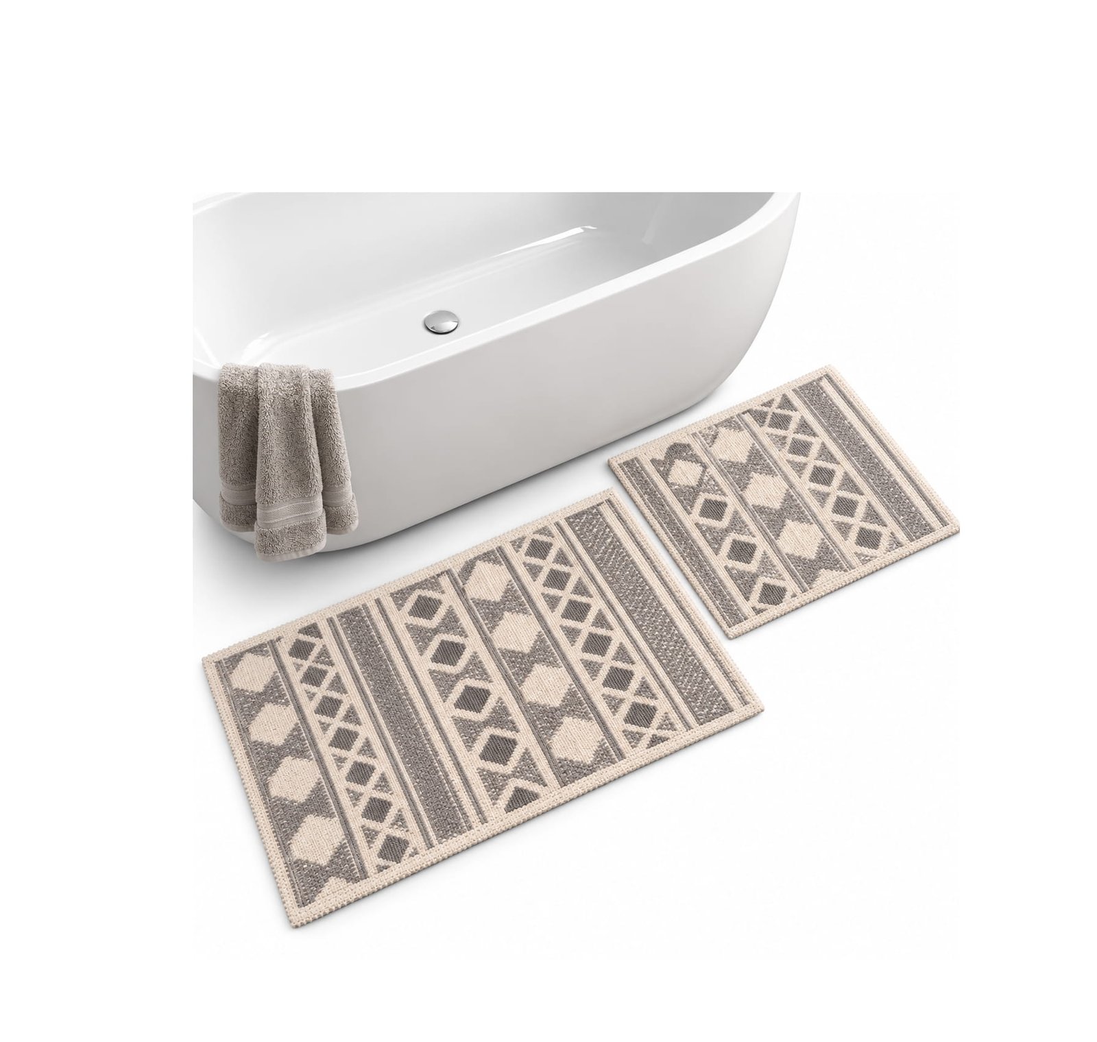GEOMETRIC BATHMAT SET 2 PCS GREY & WHITE