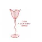 LIGHT PINK GLASS CANDLE HOLDER 28.5 CM