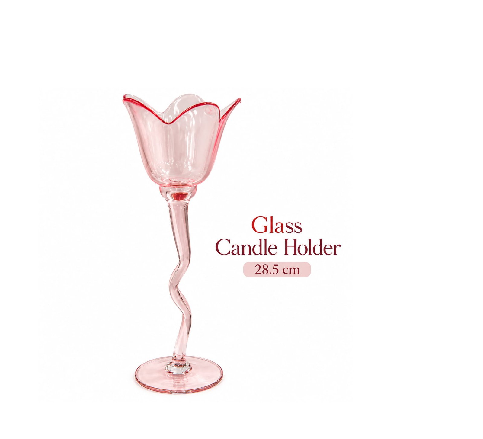 LIGHT PINK GLASS CANDLE HOLDER 28.5 CM