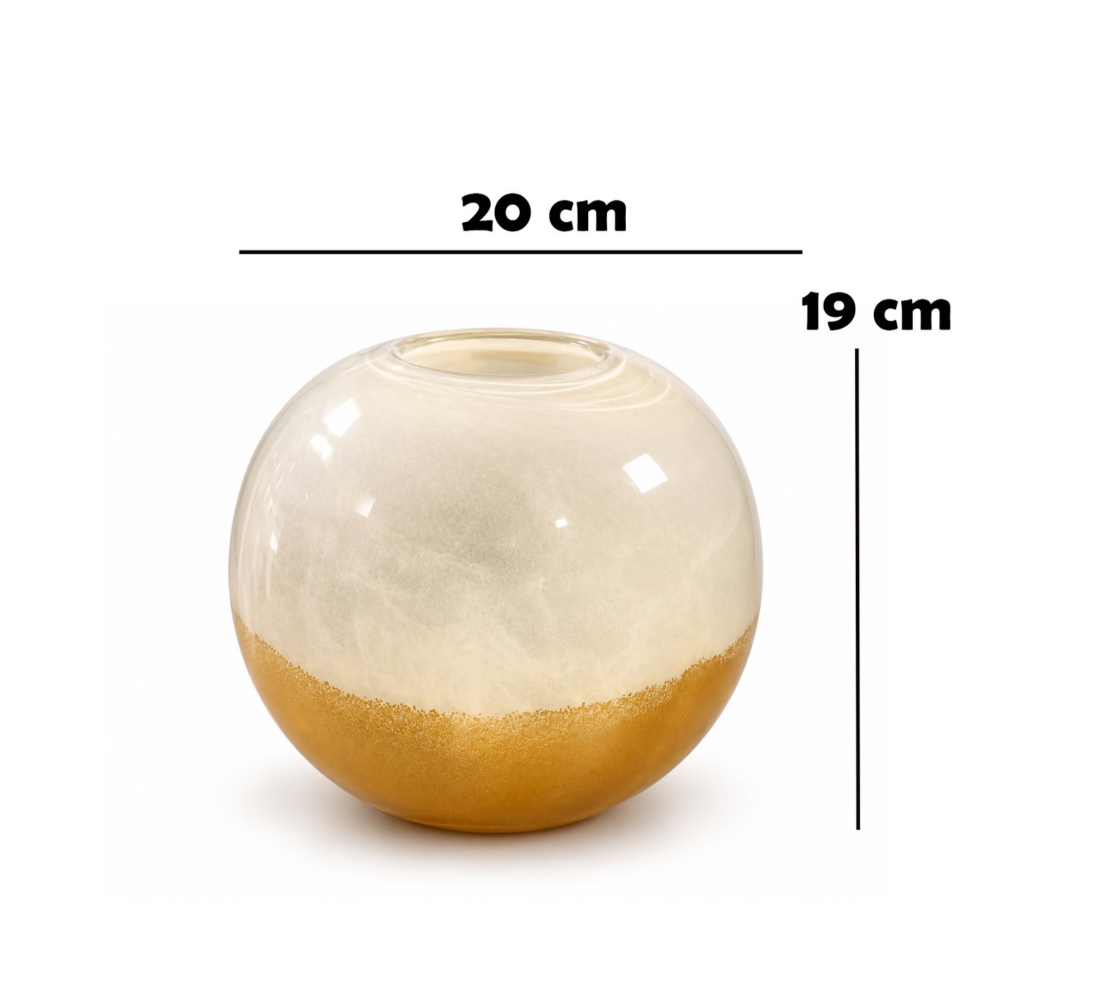 DECORATIVE ROUND GLASS VASE WITH GOLD FINISH 20 CM